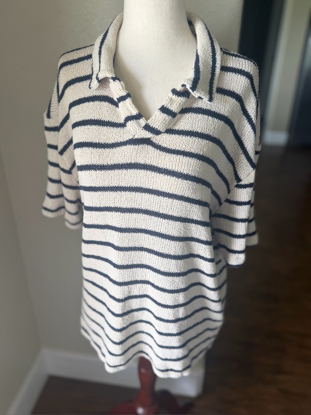 Zara Striped Knit Polo style Shirt XL